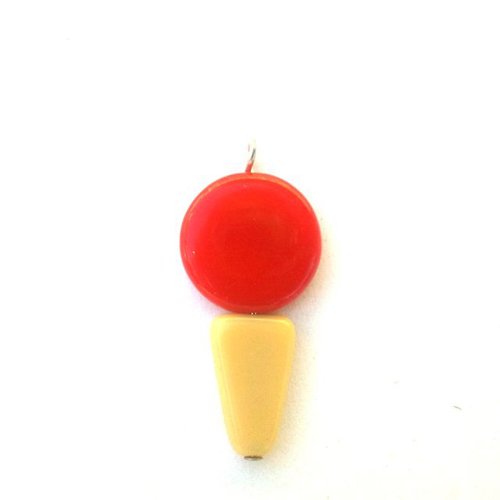 Novelty Pendant Charm Czech Glass Ice Cream Strawberry Red