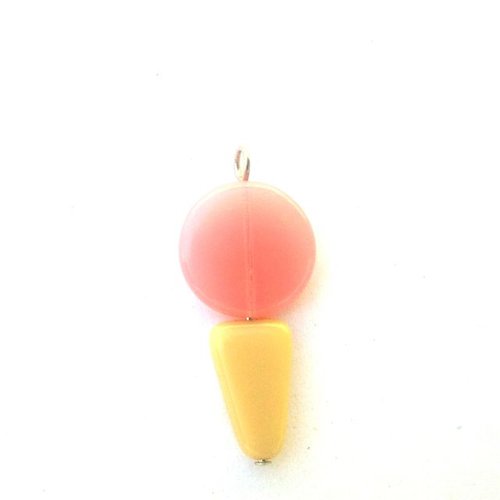 Novelty Pendant Charm Czech Glass Ice Cream Rosewater Pink