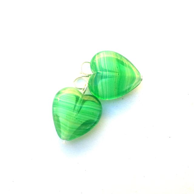 Novelty Pendant Charm Heart Czech Glass Green Mix Silver