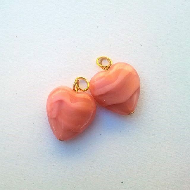 Novelty Pendant Charm Heart Czech Glass Vintage Pink Gold