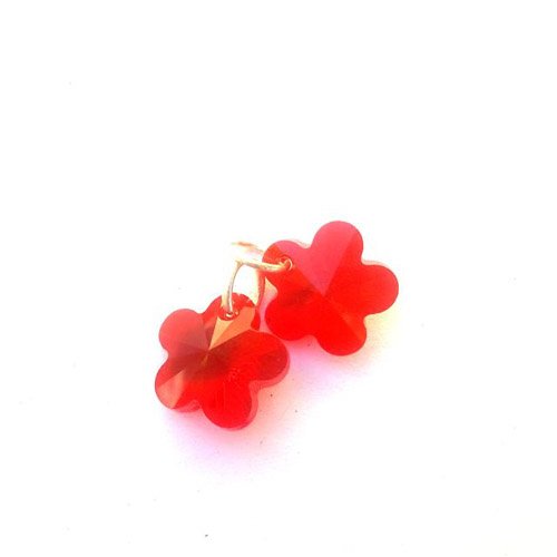 Novelty Charm Pendant Swarovski Daisy 16mm Silver Red