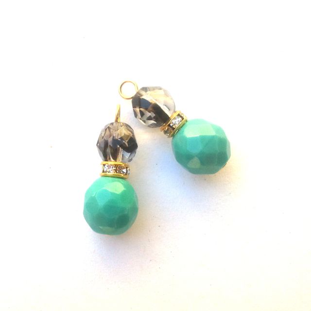 Animal Print Beaded Pendant Crystal Drop with Diamante Rondell Gold Zebra Aqua