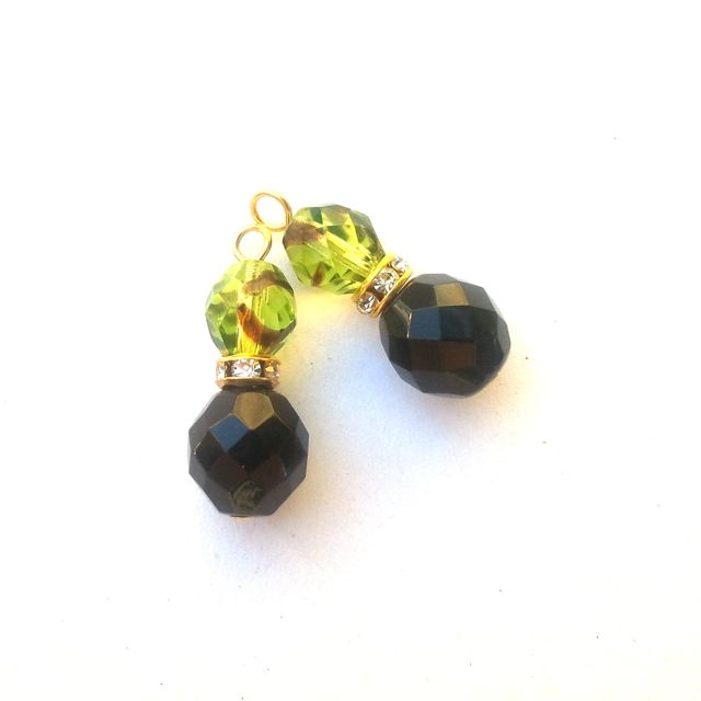 Animal Print Beaded Pendant Crystal Drop with Diamante Rondell Gold Black Zebra Chartreuse