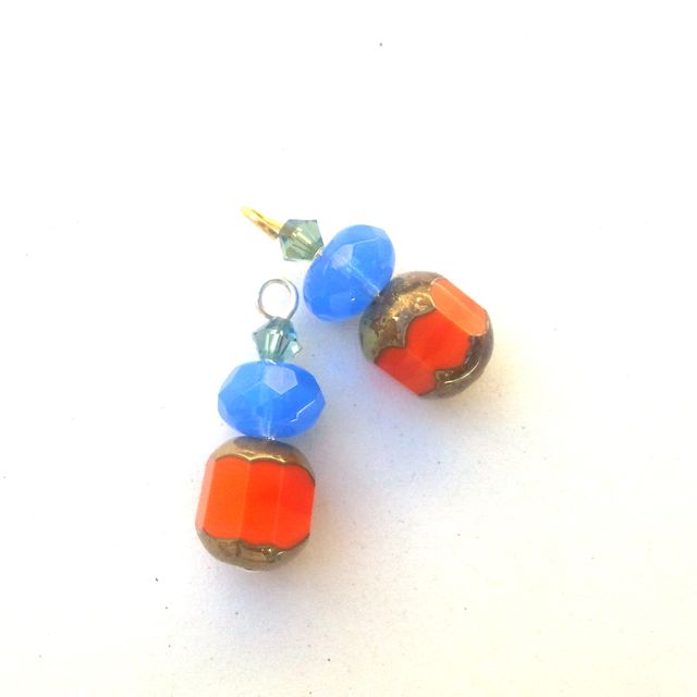 Boho Beaded Pendant Crystal Drop Cathedral Coral Opalino Blue Erinite Silver