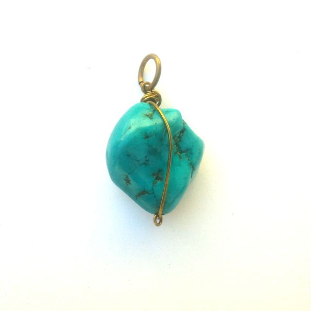 Boho Bead Link Wrapped Stone Turquoise Nugget Brass