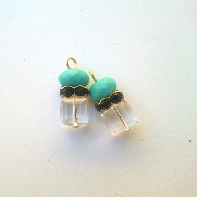 Glam Beaded Pendant Crystal Drop with Diamante Swarovski Squaredelle Crystal Aqua