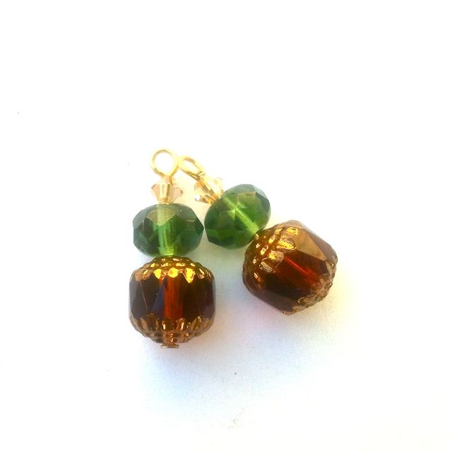 Oriental Beaded Dangle Catherdral and Crystal Beads Erinite Dark Topaz