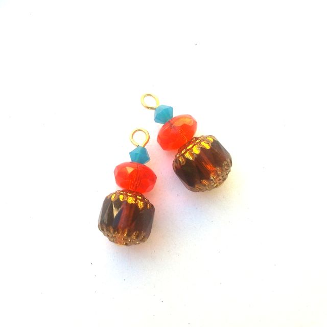 Boho Bead Link Crystal Drop Cathedral Dark Topaz Orange Carribean Opal
