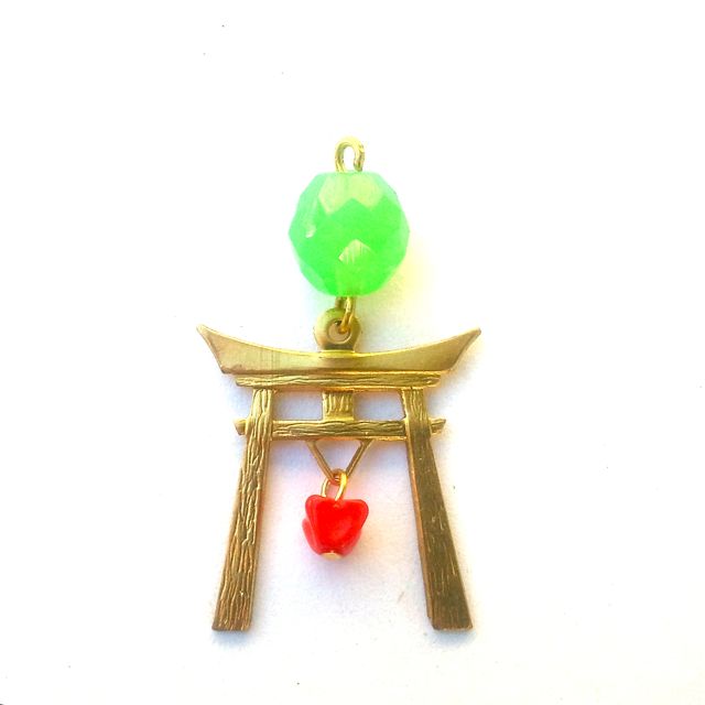Oriental Charm Temple Gate Brass Jade