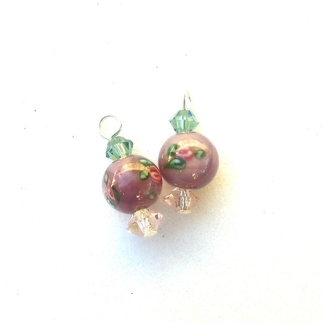 Oriental Beaded Dangle Swarovski Crystal and 8mm Rose Amethyst
