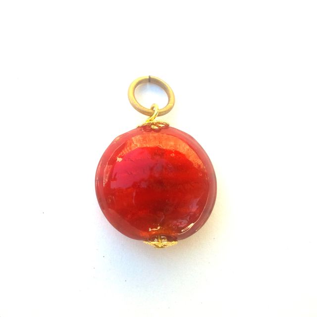 Oriental Handmade Venetian Glass Gold Foil Lentil Red