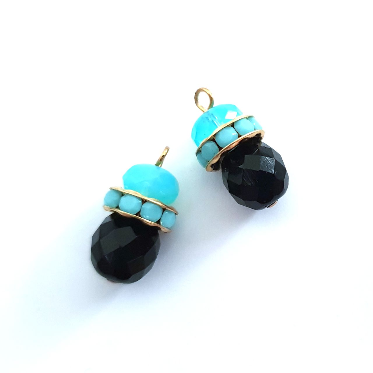 Boho Beaded Pendant Crystal Drop Diamante Rondell 10mm Jet Black Aquamarine Opal