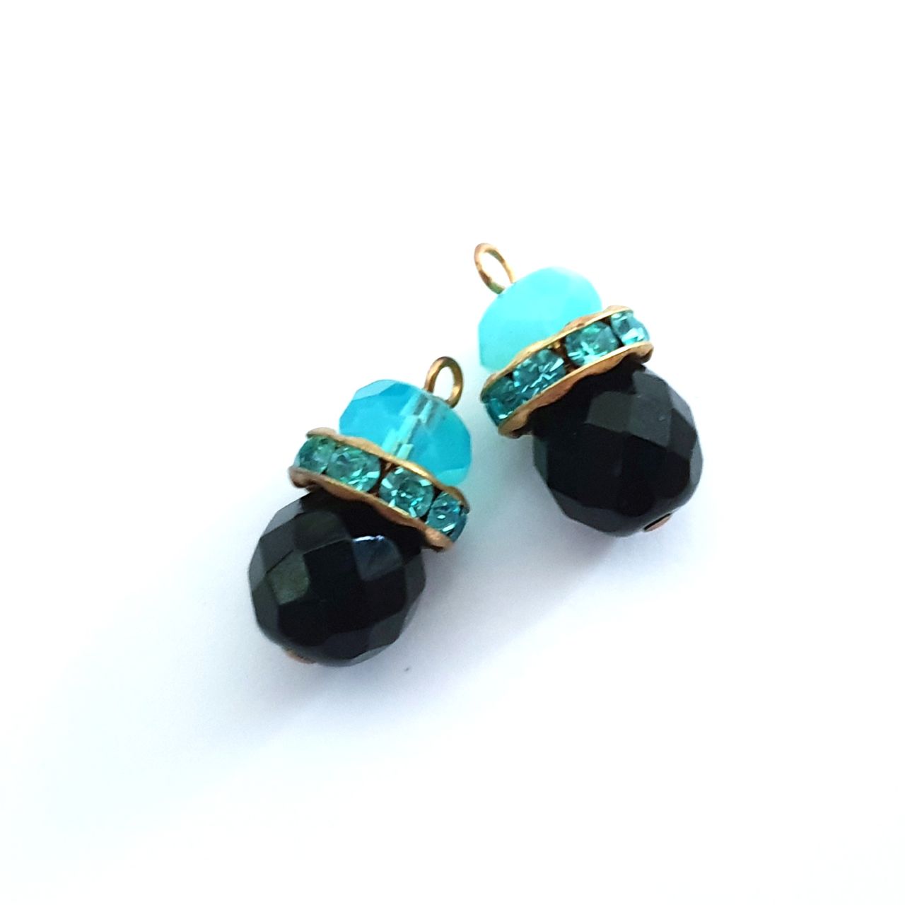 Boho Beaded Pendant Crystal Drop with Diamante Rondell 10mm Jet Black Aquamarine