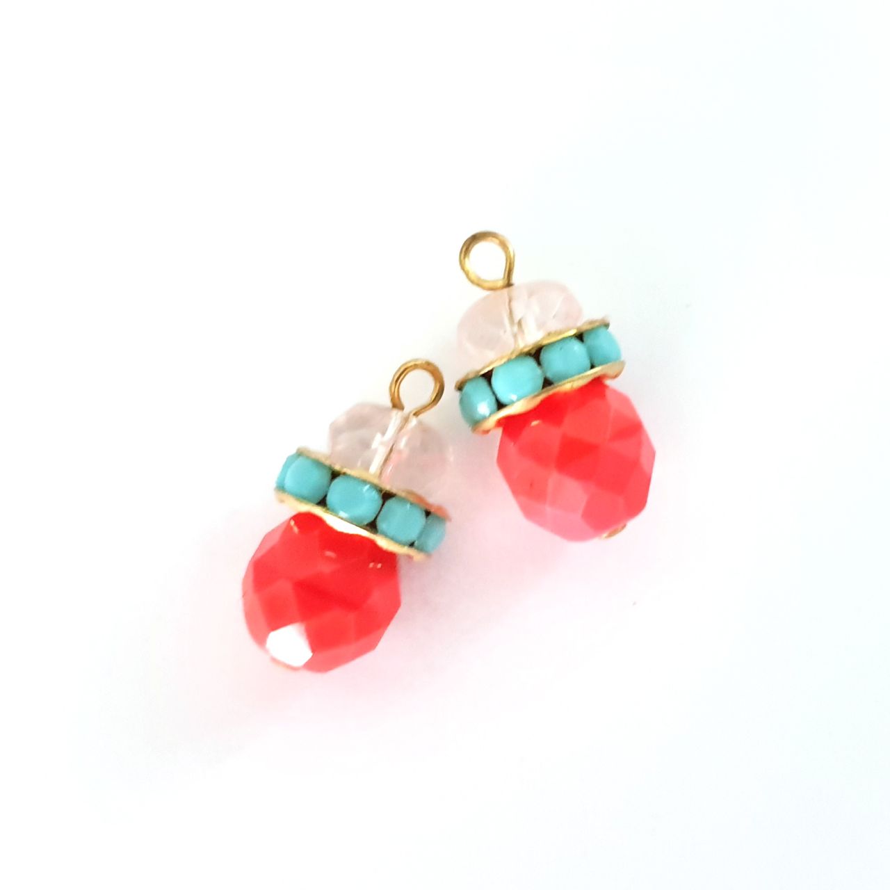 Boho Beaded Pendant Crystal Drop with Diamante Rondell 10mm Coral Barely There Pink