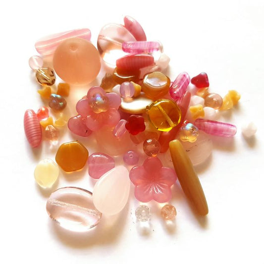 Czech Pressed Glass Bead Mix Strawberries Creme