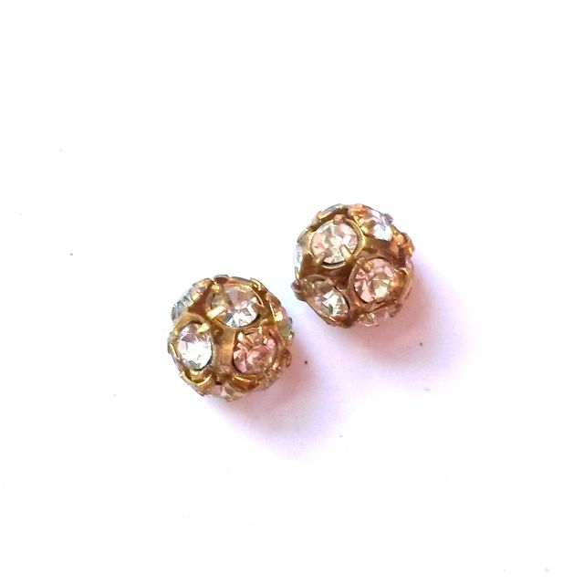 Rhinestone Ball 10mm Clear Gold Czech Crystal