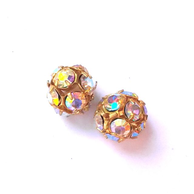 Rhinestone Ball 12mm Clear AB Gold Czech Crystal