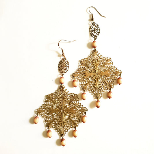 DIY Earring Boho Diamond Filigree Chandelier Ivory Bonus Step by Step Video Tutorial