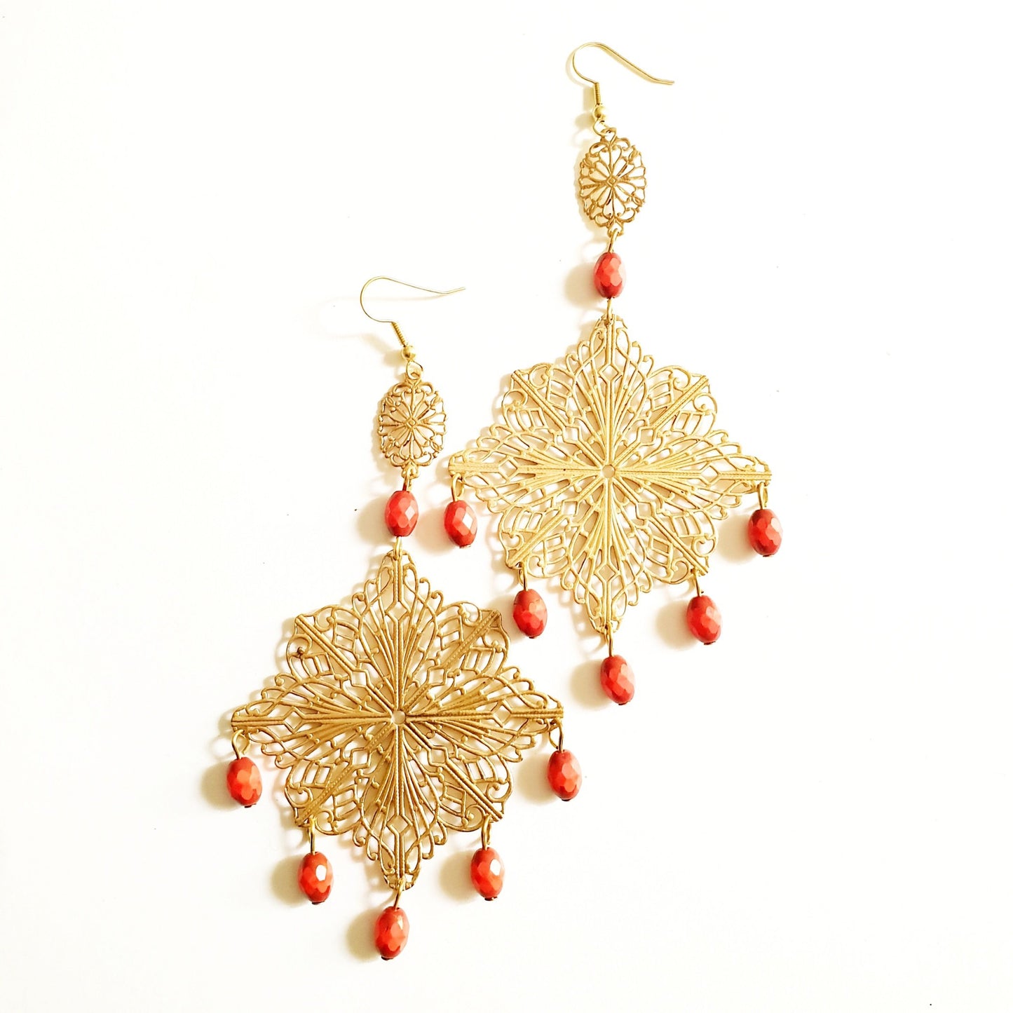 DIY Earring Boho Diamond Filigree Chandelier Coral with Bonus Step by Step Video Tutorial