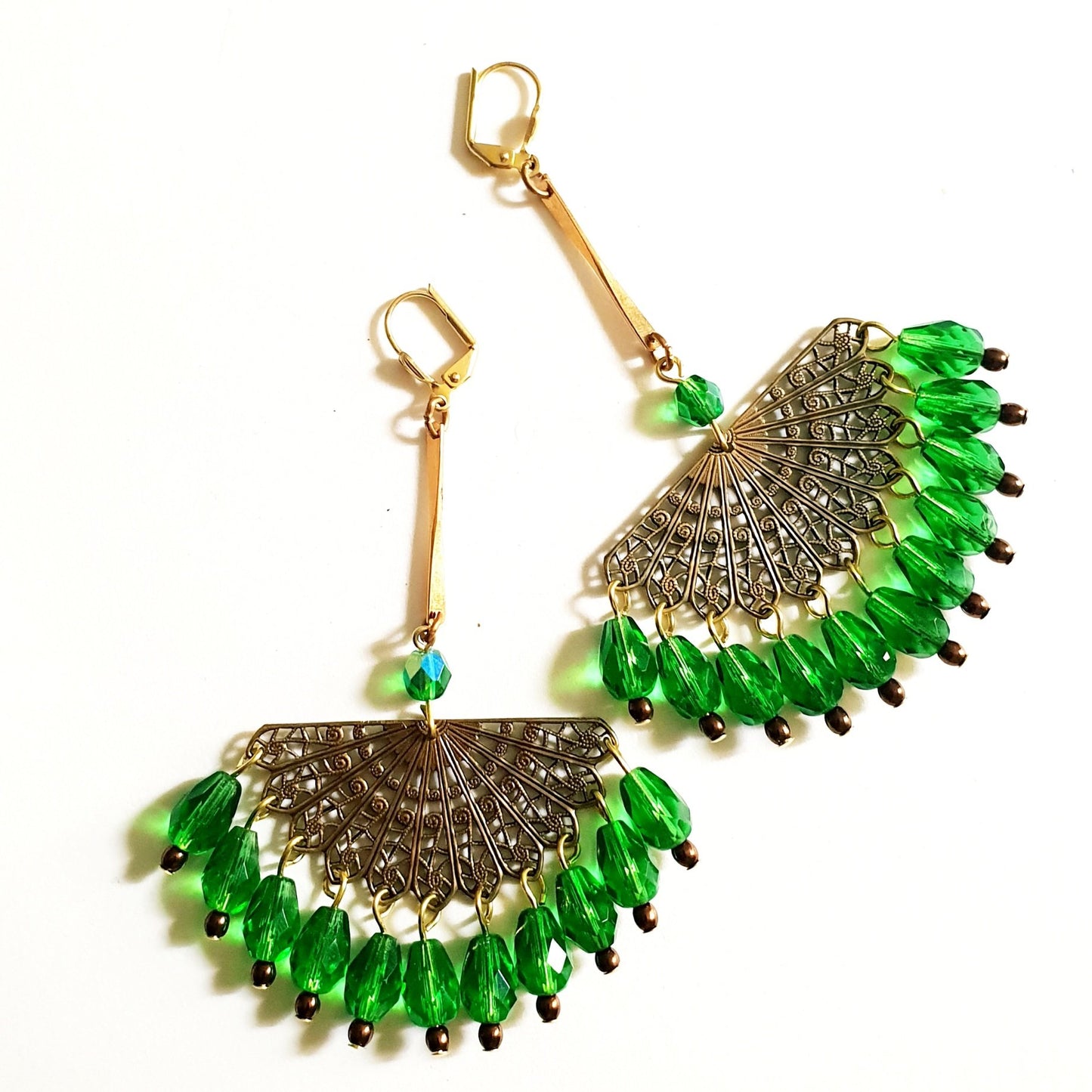 Earring Cleopatra Filigree Chandelier Emerald Green