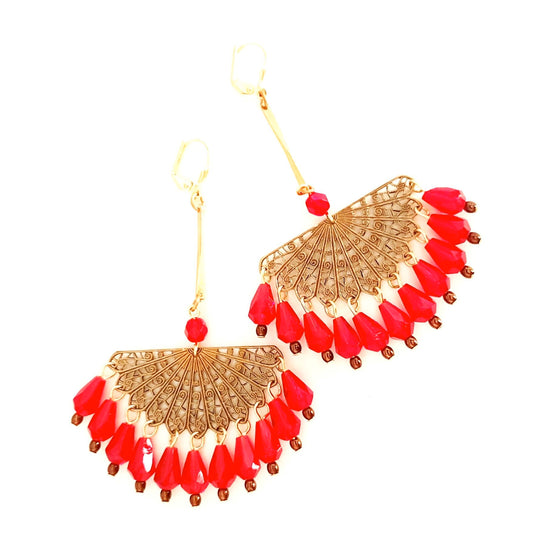 DIY Earring Cleopatra Filigree Chandelier Red with Bonus Step by Step Video Tutorial