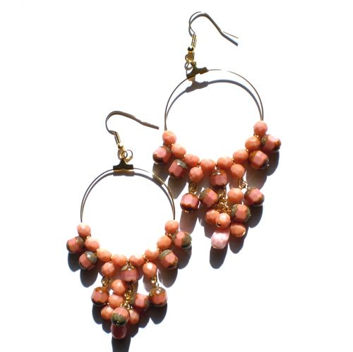 DIY Beaded Earring Gypsy Crystal Hoop - Pink 5cm