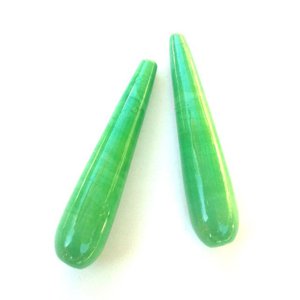 Handmade Glass Deco Tear Drop Bead Green 40x10mm