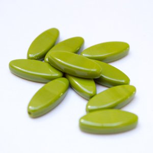 Olive Opaque Petal Pointed Oval Spindle 16x6mm Czech Glass Bead