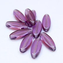 Amethyst Transparent Petal Pointed Oval Spindle 16x6mm Czech Glass Bead