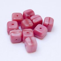 Cube 8x11mm Pink Satin Czech Glass Bead  - Pack of 10