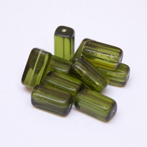 Tube 15x7mm Olive Transparent Czech Glass Bead - Pack of 10