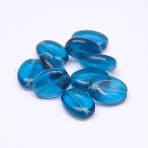 Flat Oval 15x11mm Turquoise Transparent Czech Glass Bead
