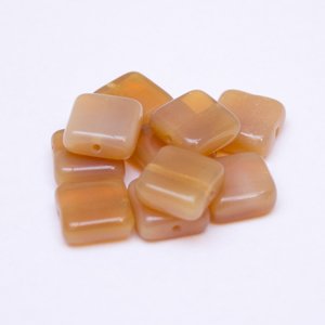 Square Tile 10x10mm Camel Opalino Czech Glass Bead