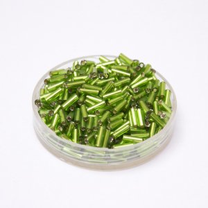 Bugle Bead Czech Glass  Lime Silver Lined 3' 6mm