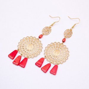 DIY Earring Boho Doily Filigree Earrings Coral