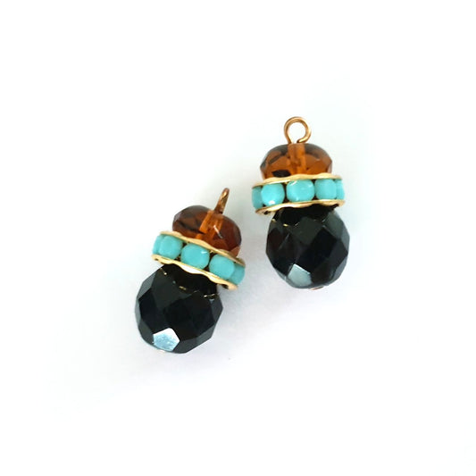 Boho Bead Link Crystal Drop Jet Diamante Rondell Tortoise