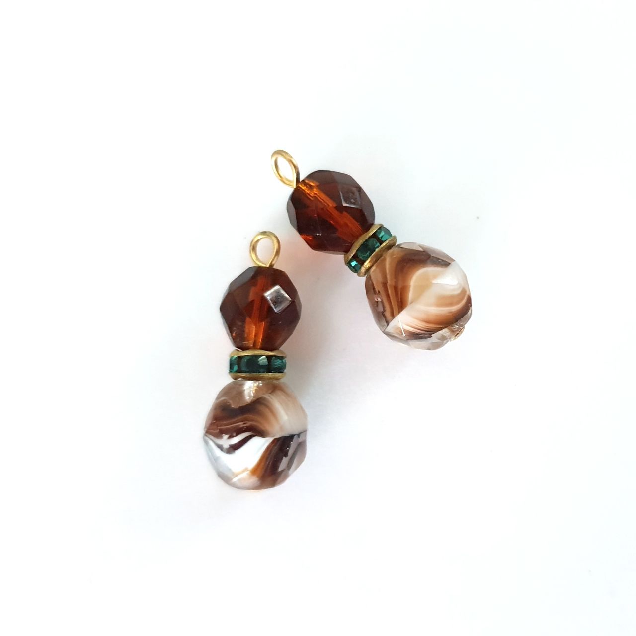Boho Beaded Pendant Crystal Drop with Diamante Rondell Topaz Brown Mix Gold