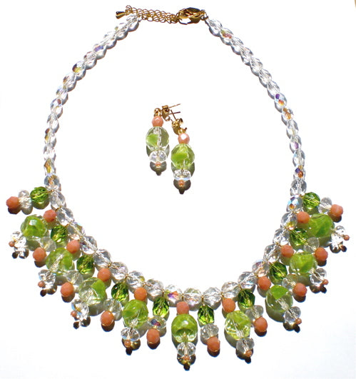 DIY Kit Lace Effect Necklace and Earring Set Green Pink