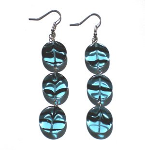 Czech Glass Earrings Animal Print Zebra Print Aqua