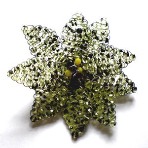DIY Brooch Woven Beaded Flower Crystal Chartreuse Tortoise