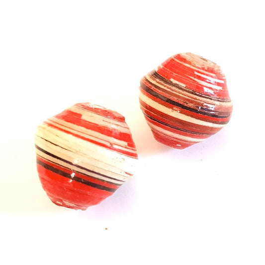 Ugandan Paper Bead Bicone Red Stripe 24mm