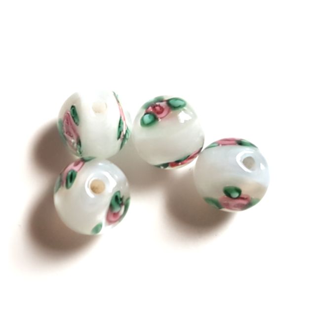 Handmade Czech Rose Glass Bead 8mm White