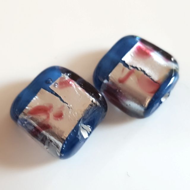 Handmade Japanese Glass Bead Lampwork Square 12mm Blue