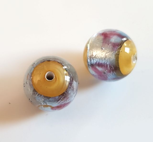 Handmade Japanese Glass Bead Lampwork Round 12mm Yellow