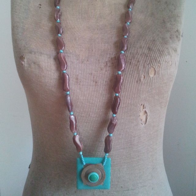Colour Pop Button Pendant Glass Necklace Brown
