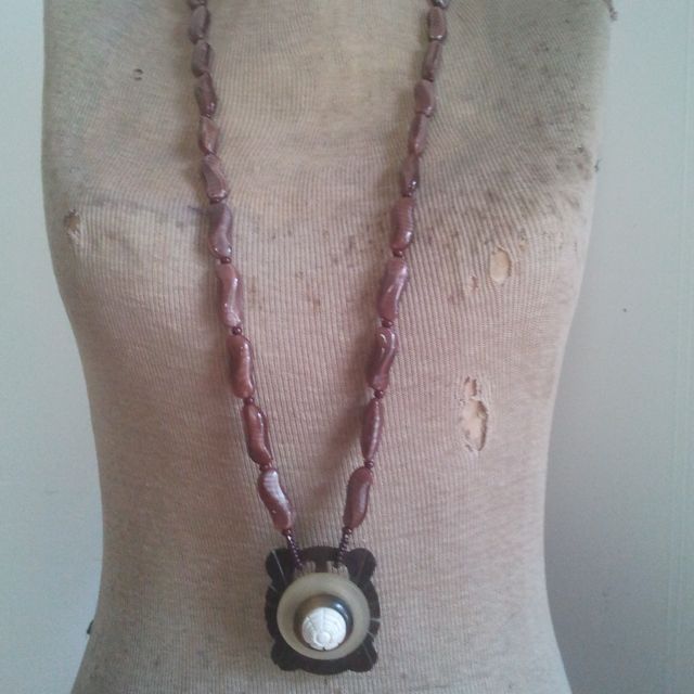 Colour Pop Button Pendant Glass Necklace Brown