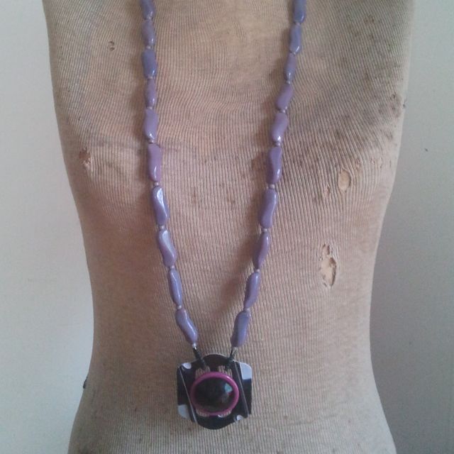 Colour Pop Button Pendant Glass Necklace Mauve