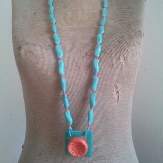 Colour Pop Button Pendant Glass Necklace Aqua