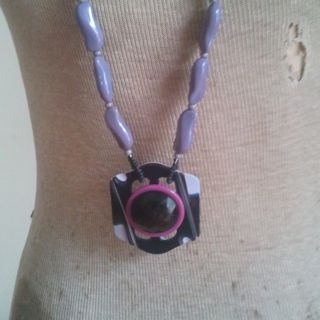 Colour Pop Button Pendant Glass Necklace Mauve