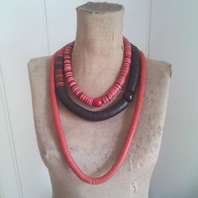 Recycled Plastic Disc Necklace Red